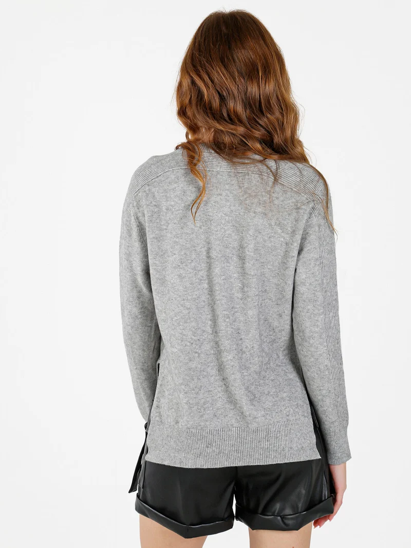 Maglia donna tinta unita con spacchi laterali - grigio
