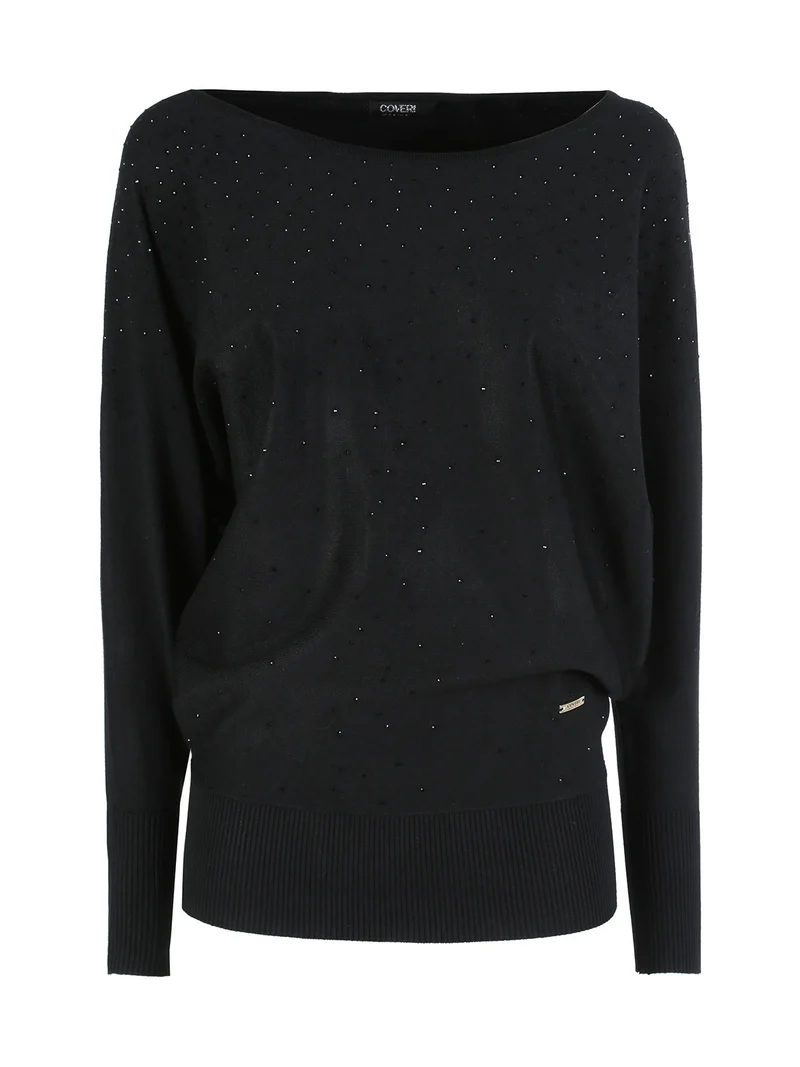 Maglia donna con scollo a barca e borchie - nero