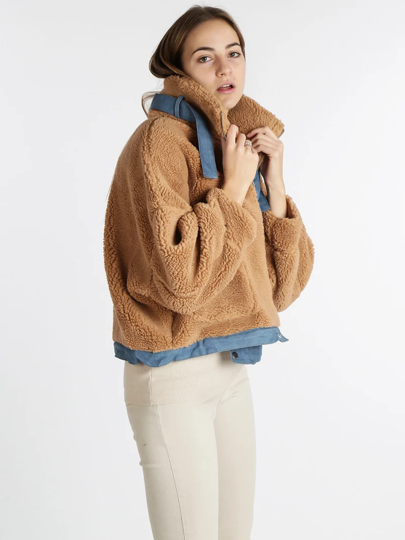 Giacca corta teddy oversize - cammello