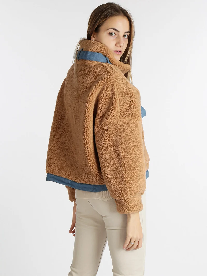 Giacca corta teddy oversize - cammello