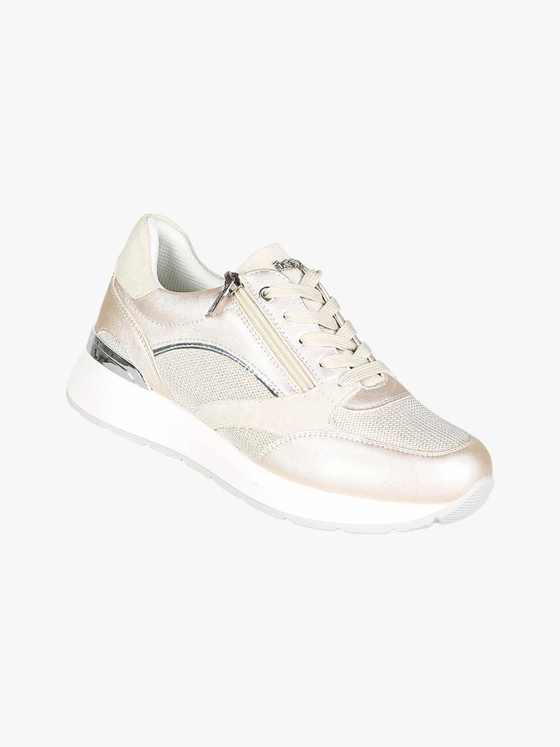 Sneakers brillantinata da donna con platform - perla