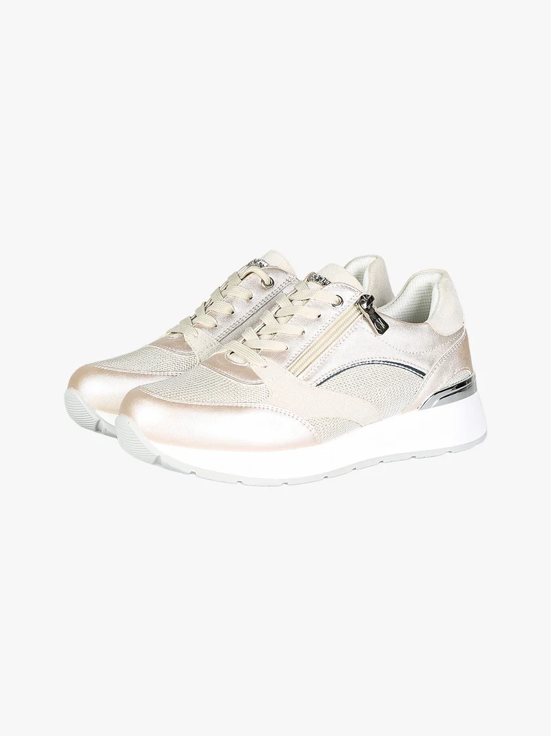 Sneakers brillantinata da donna con platform - perla
