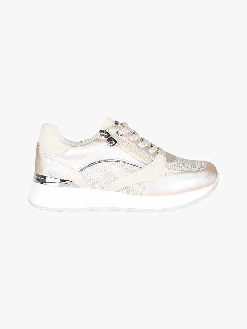 Sneakers brillantinata da donna con platform - perla