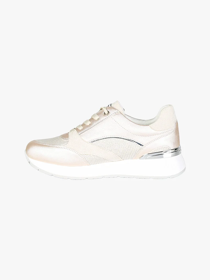 Sneakers brillantinata da donna con platform - perla