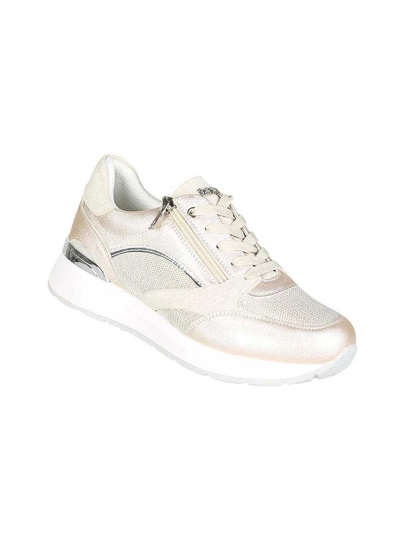 Sneakers brillantinata da donna con platform - perla