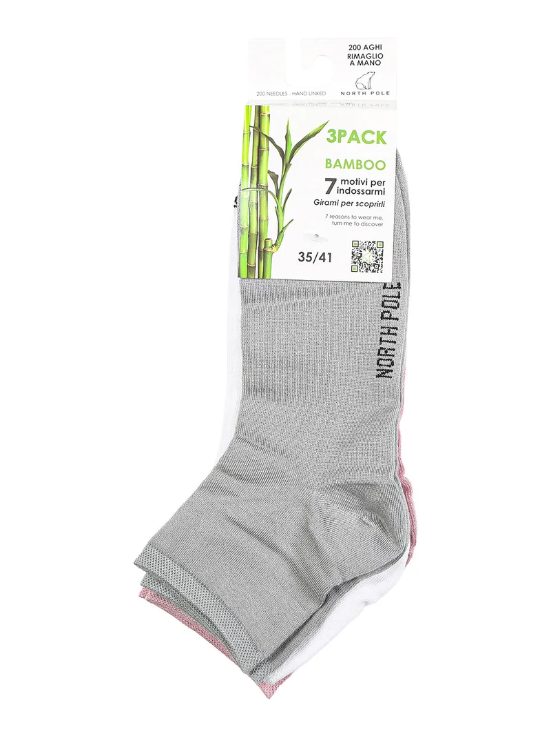 Confezione da 3 paia di calze corte da donna in bamboo - grigio