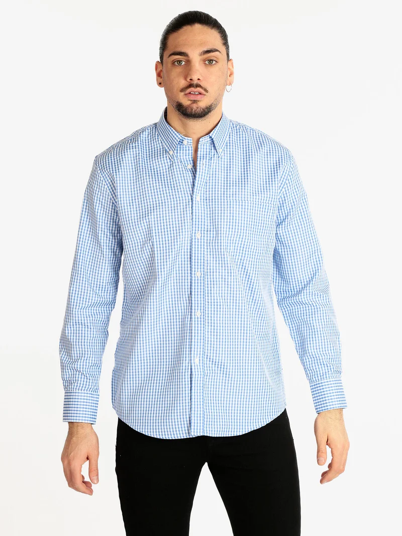 Camicia uomo regular fit a quadretti - celeste