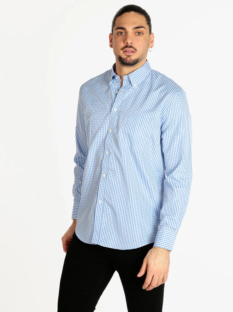 Camicia uomo regular fit a quadretti - celeste