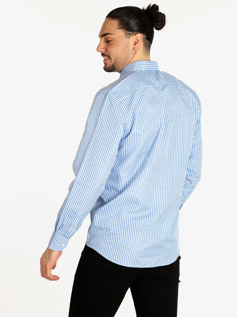 Camicia uomo regular fit a quadretti - celeste