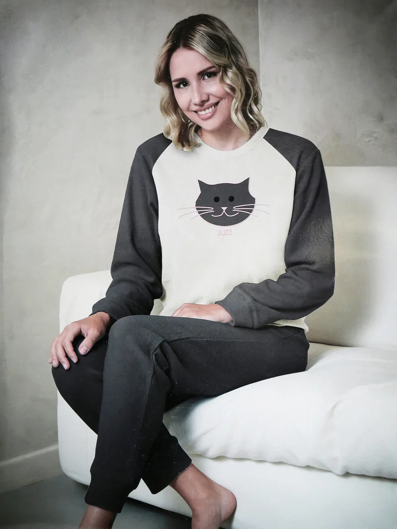 Pigiama da donna lungo in pile - grigio