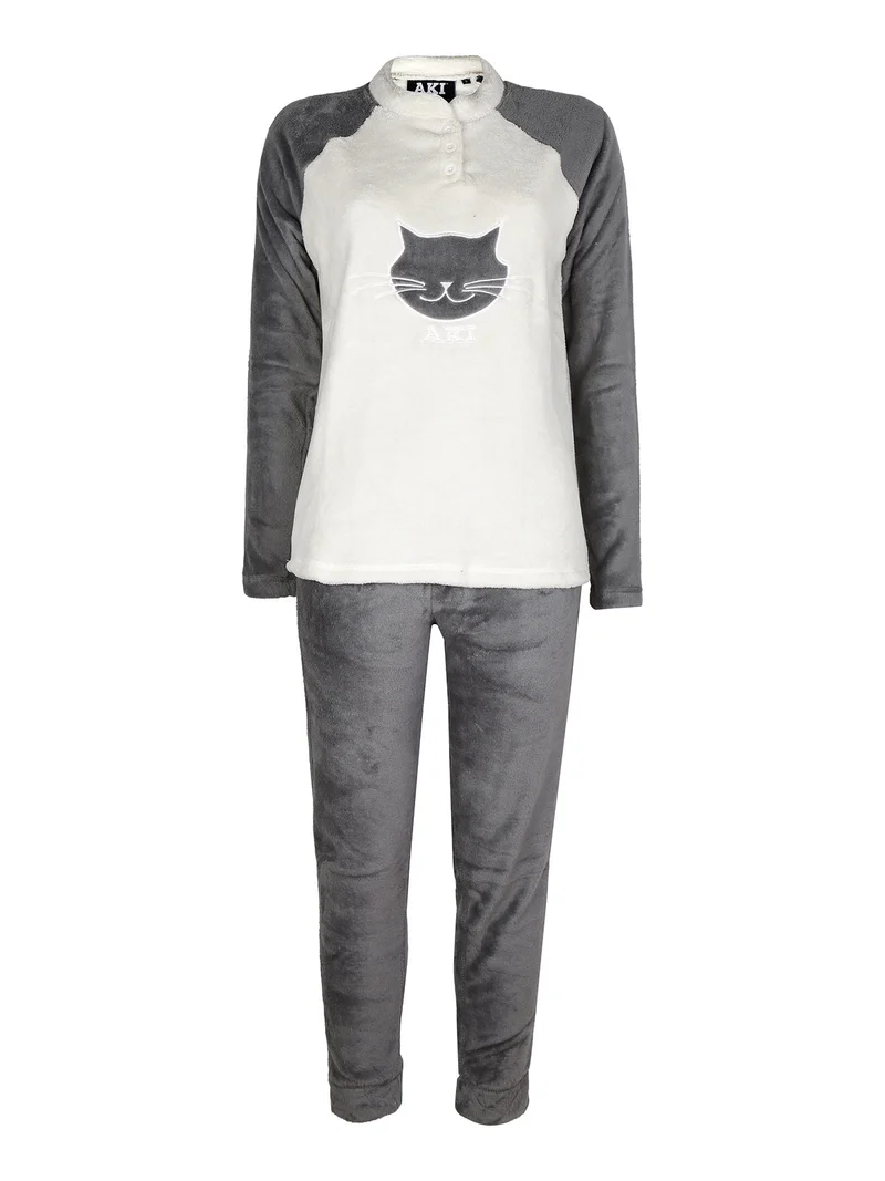 Pigiama da donna lungo in pile - grigio