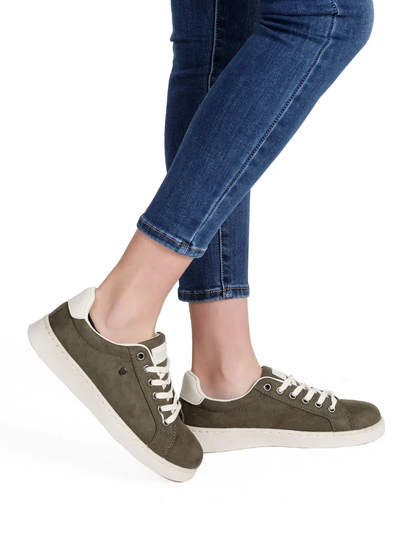 Sneakers donna basse in tessuto scamosciato - militare
