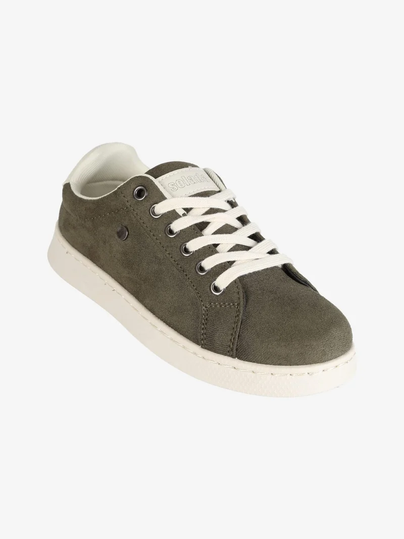 Sneakers donna basse in tessuto scamosciato - militare
