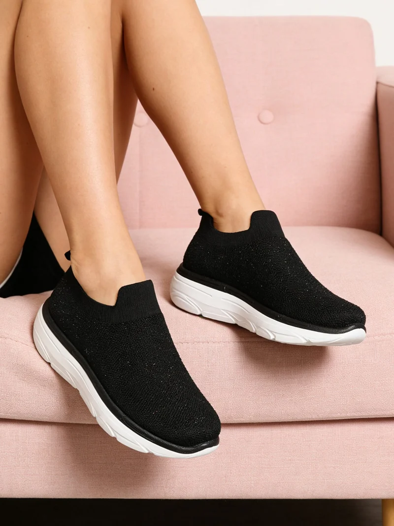 Sneakers donna slip on con strass - nero
