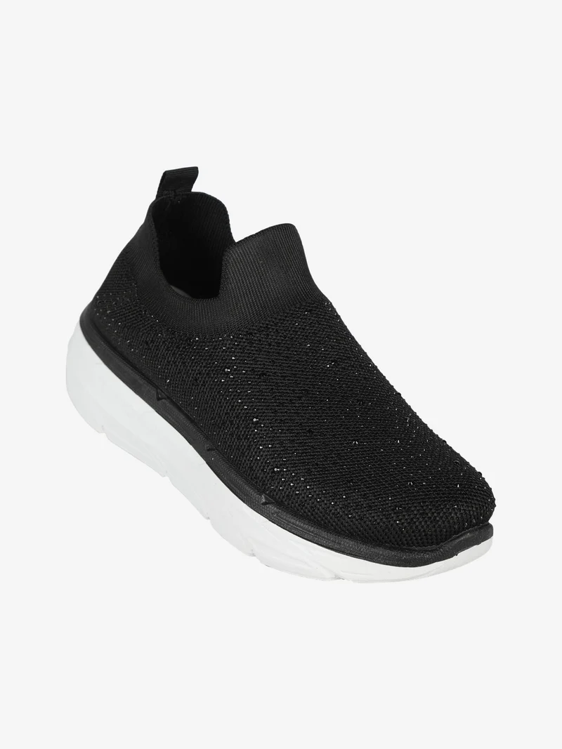 Sneakers donna slip on con strass - nero