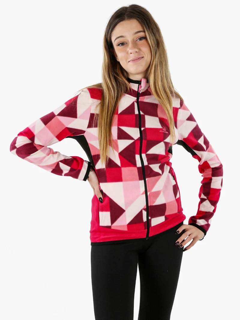 Felpa donna colorata in micropile con zip intera - fragola