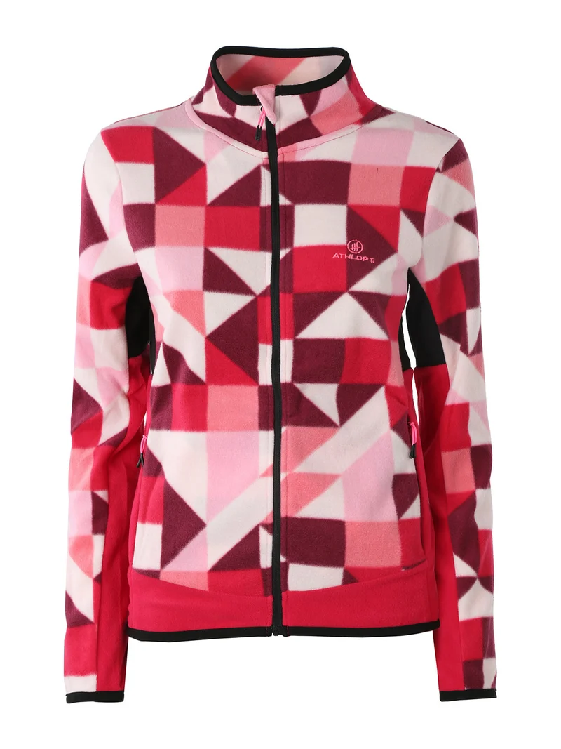 Felpa donna colorata in micropile con zip intera - fragola