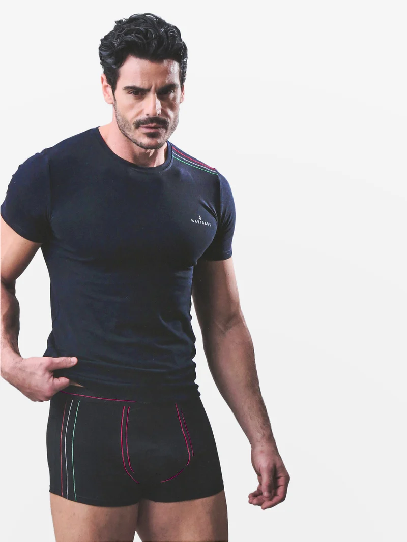 Coordinato intimo uomo con t-shirt girocollo e boxer - blu scuro