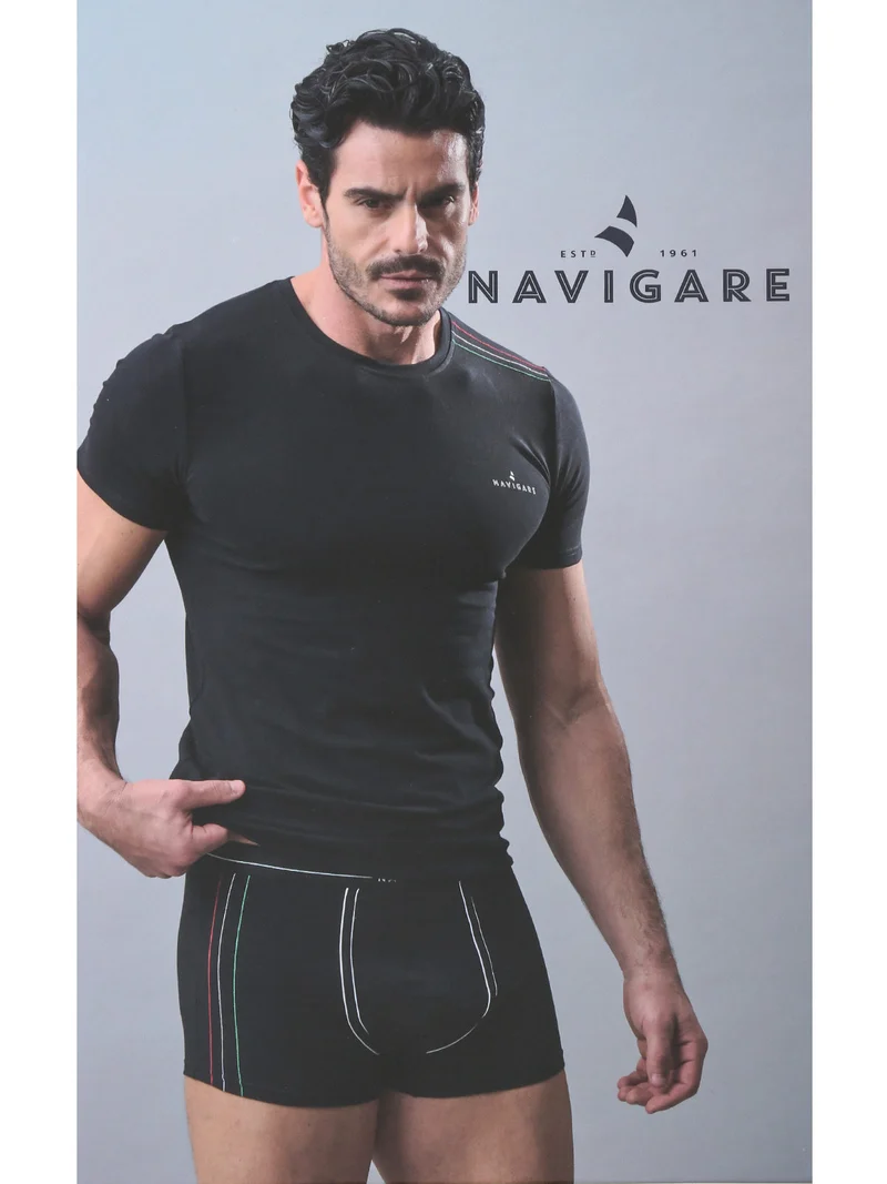 Coordinato intimo uomo con t-shirt girocollo e boxer - blu scuro