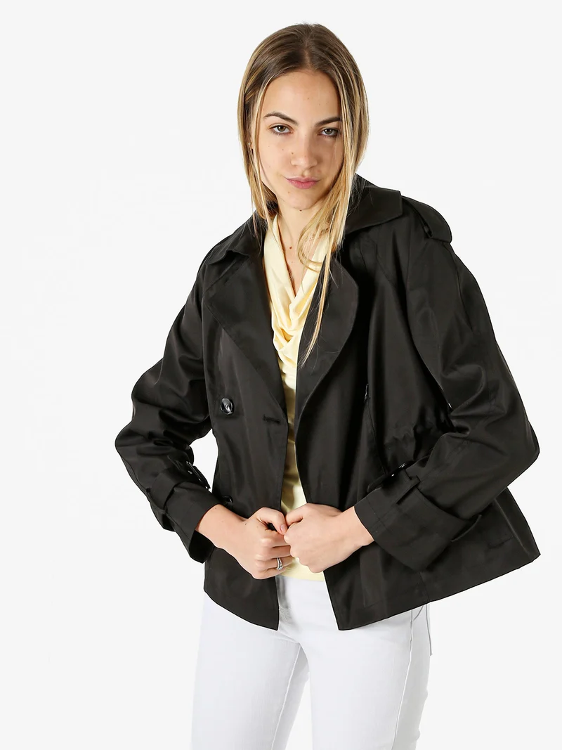Trench corto da donna a doppiopetto - nero