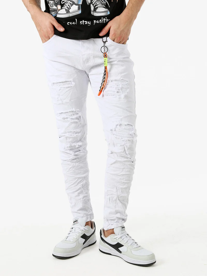 Jeans da uomo skinny con strappi - bianco