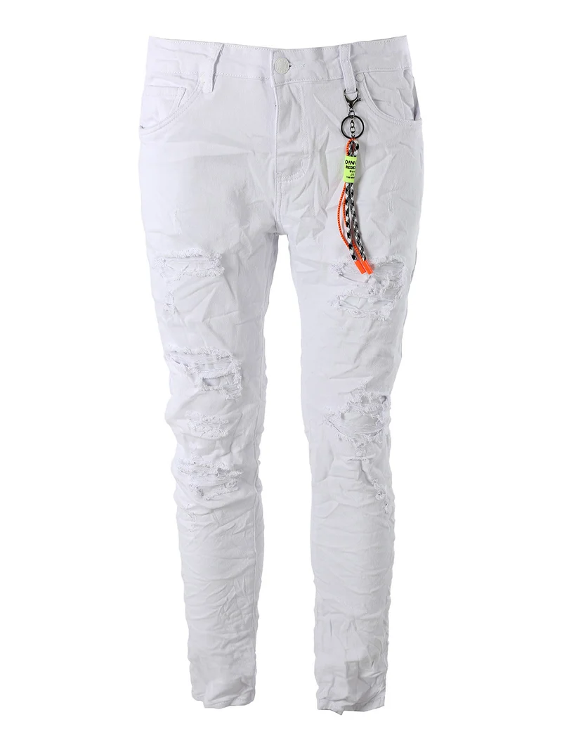 Jeans da uomo skinny con strappi - bianco
