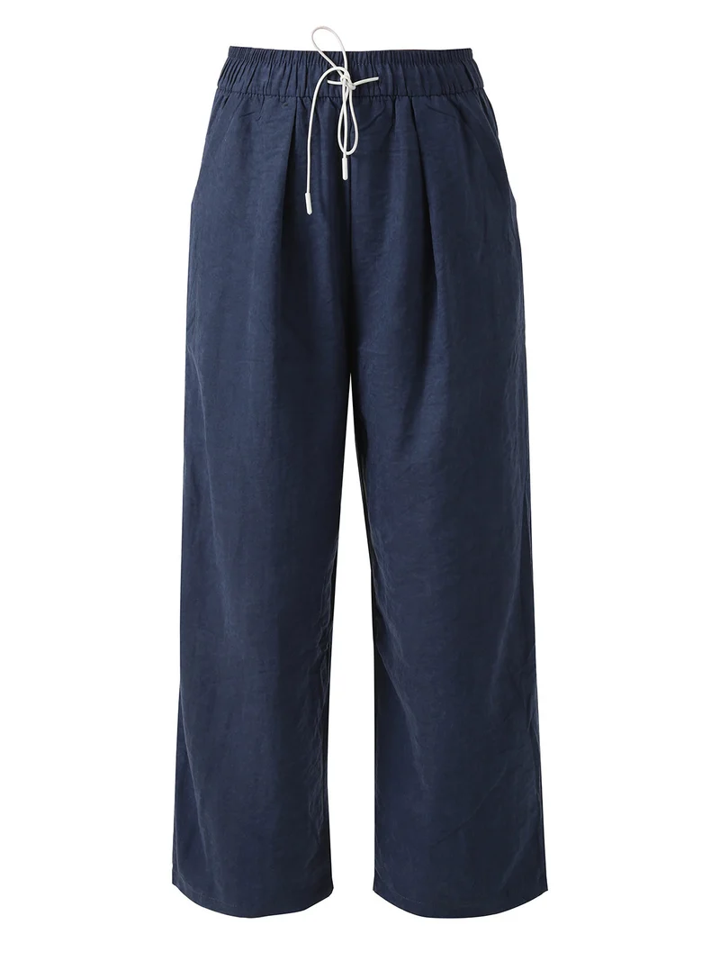 Pantaloni donna leggeri a gamba larga con coulisse - blu scuro