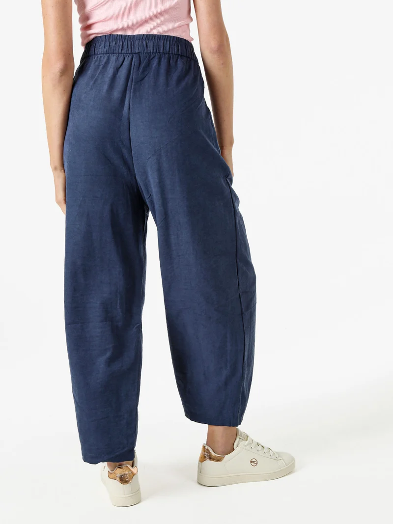 Pantaloni donna leggeri a gamba larga con coulisse - blu scuro