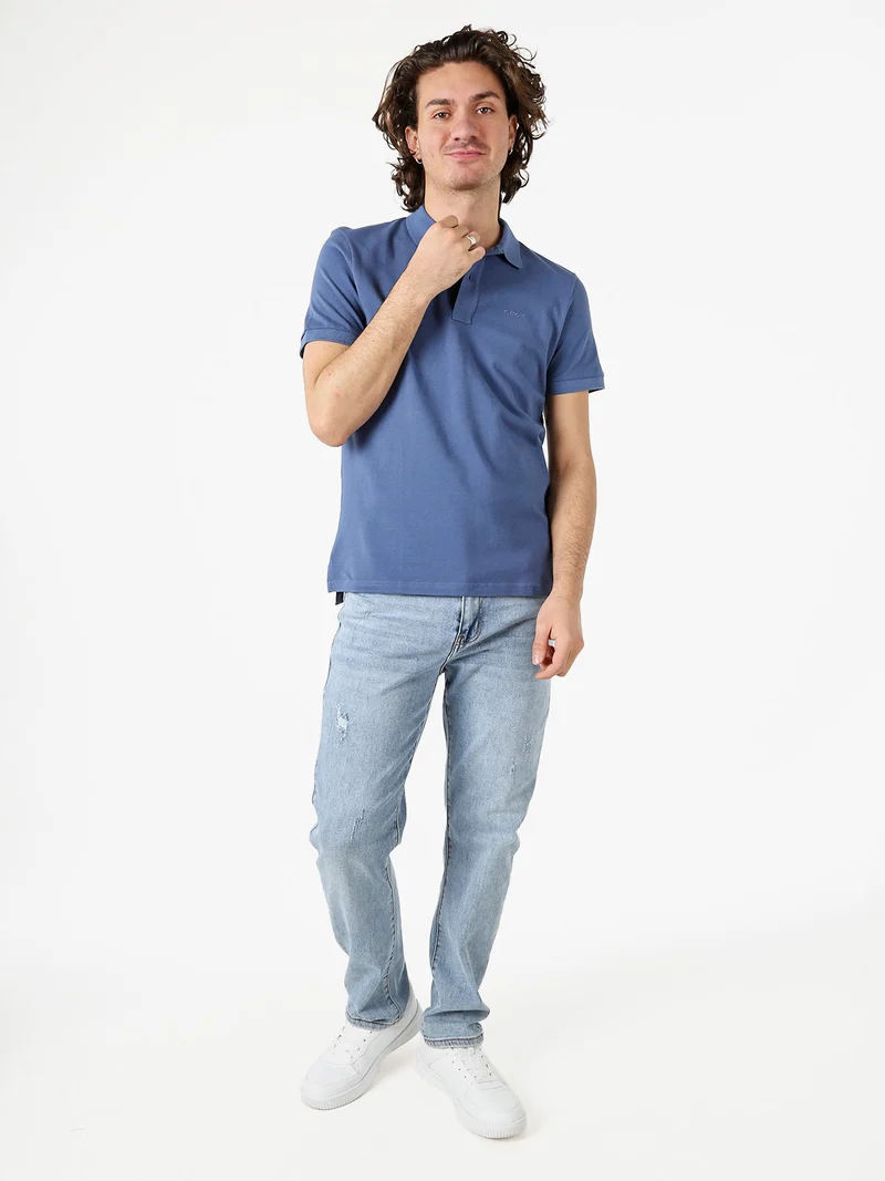 Polo da uomo in cotone a maniche corte - blu