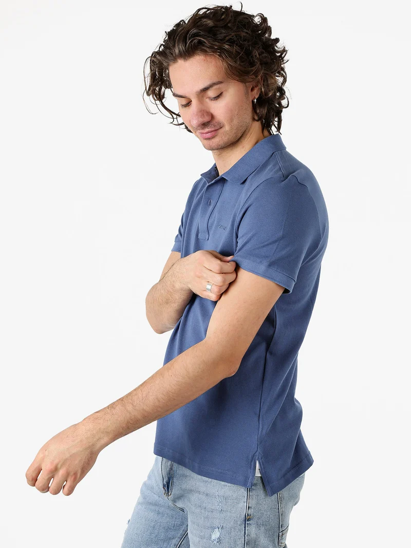 Polo da uomo in cotone a maniche corte - blu