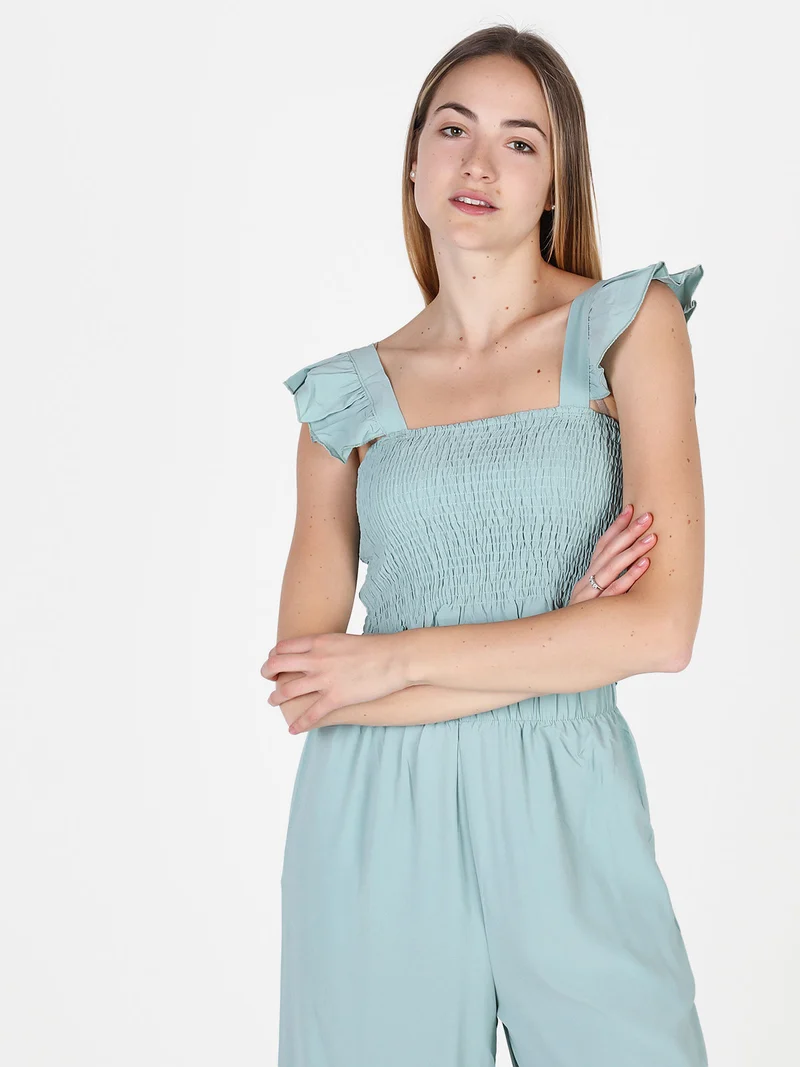 Top donna elasticizzato con spalline a volant - verde