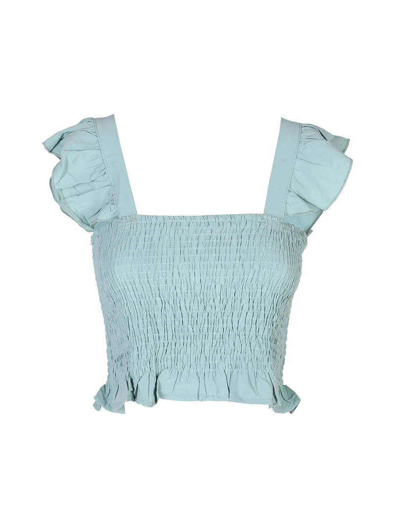 Top donna elasticizzato con spalline a volant - verde