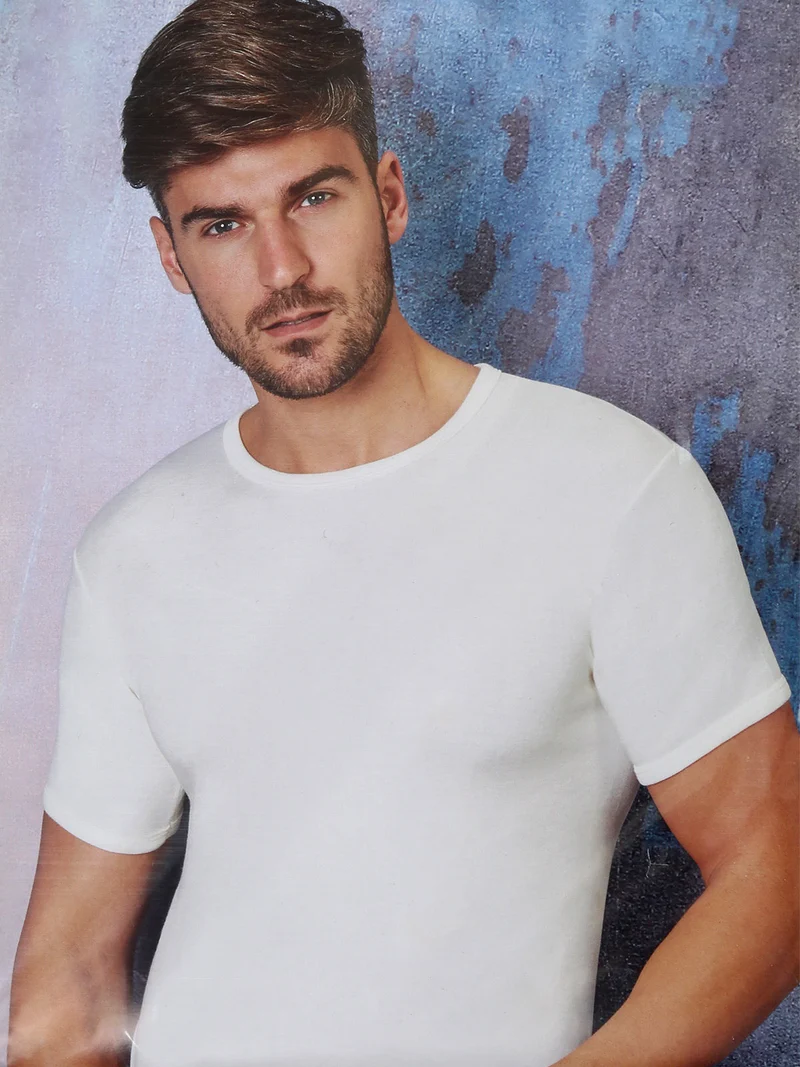 Maglia intima da uomo in lana e cotone - bianco