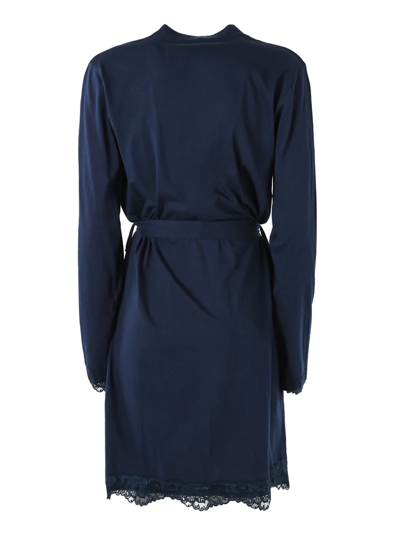 Vestaglia donna in cotone a maniche lunghe con dettagli in pizzo - blu scuro