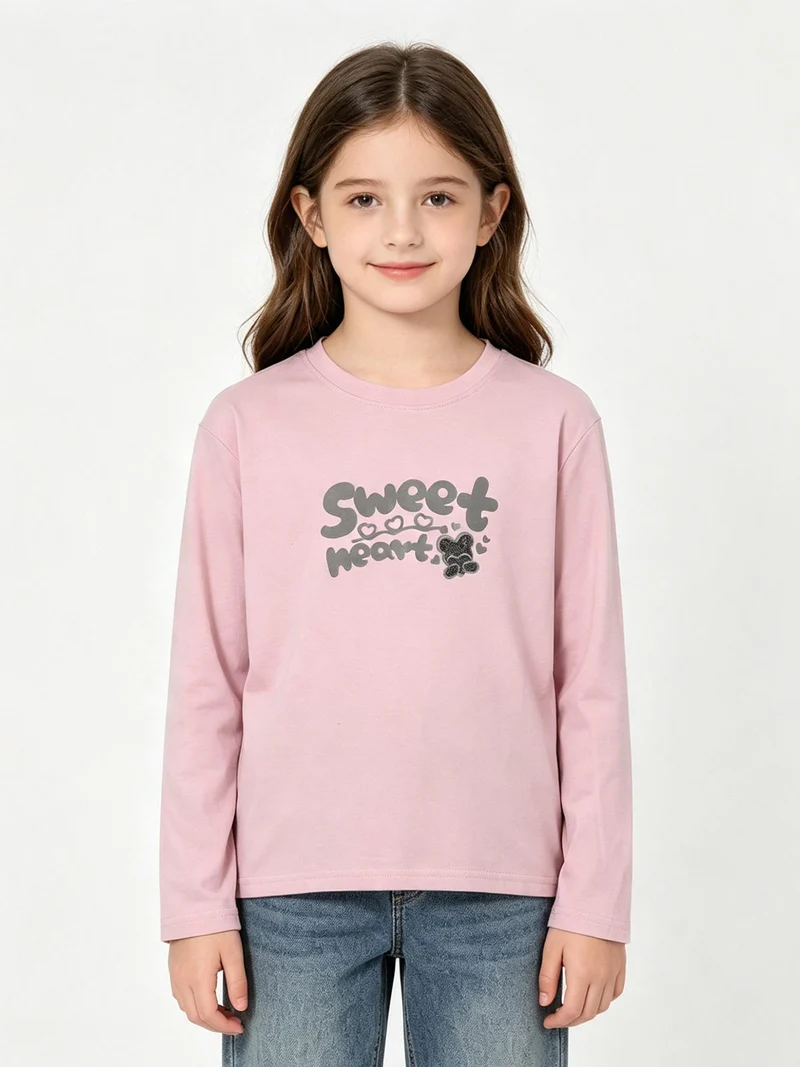 T-shirt da bambina a maniche lunghe con stampa - rosa