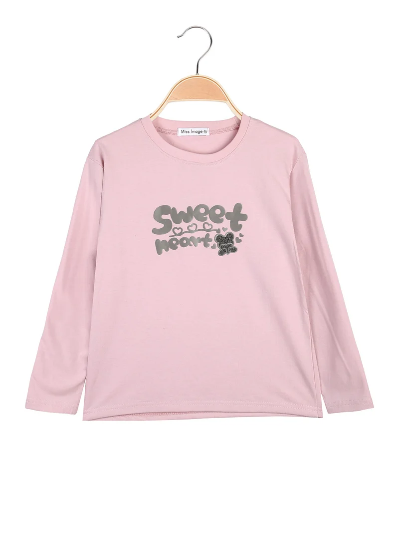 T-shirt da bambina a maniche lunghe con stampa - rosa