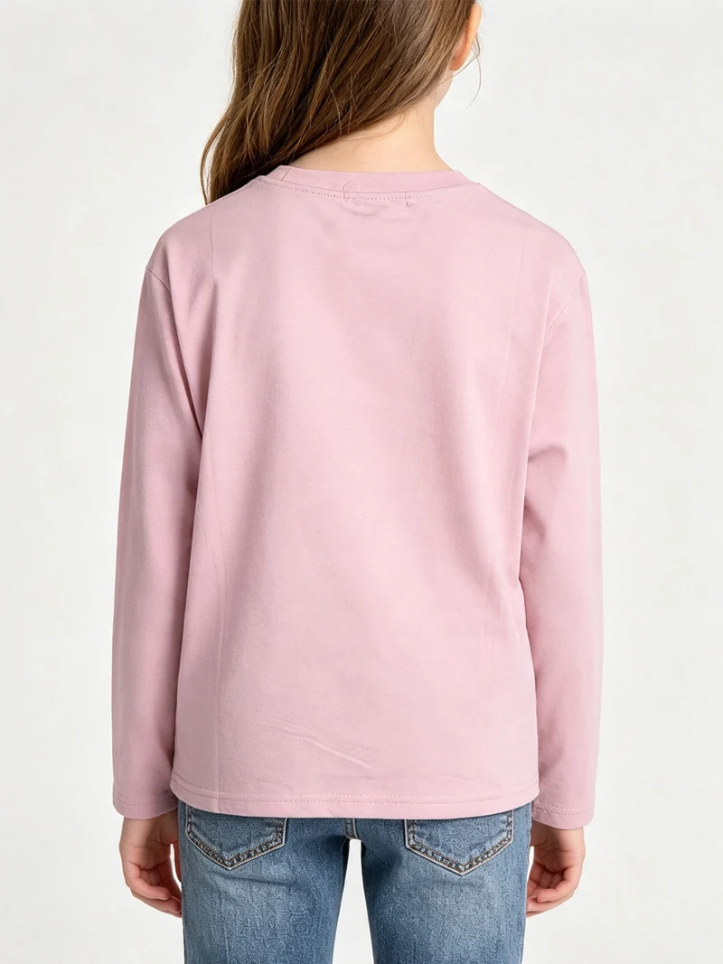 T-shirt da bambina a maniche lunghe con stampa - rosa
