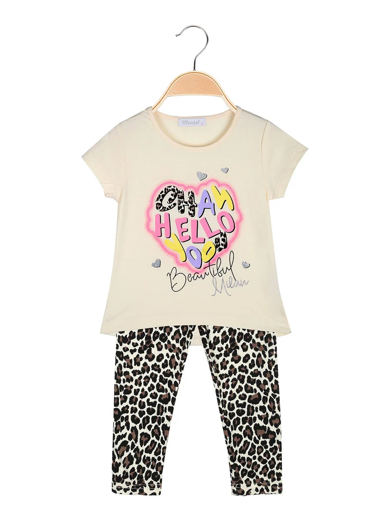 Completo bambina 2 pezzi con t-shirt e leggings maculati a 3/4 - giallo