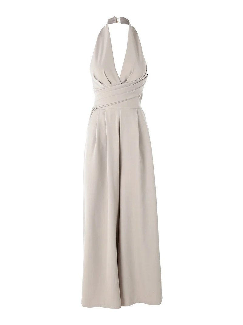 Tuta jumpsuite da donna con coppe imbottite e allacciatura al collo - fango