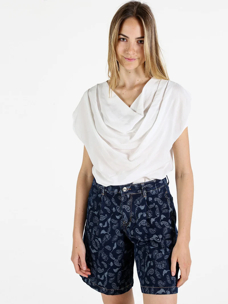Top da donna con scollo a cascata - bianco