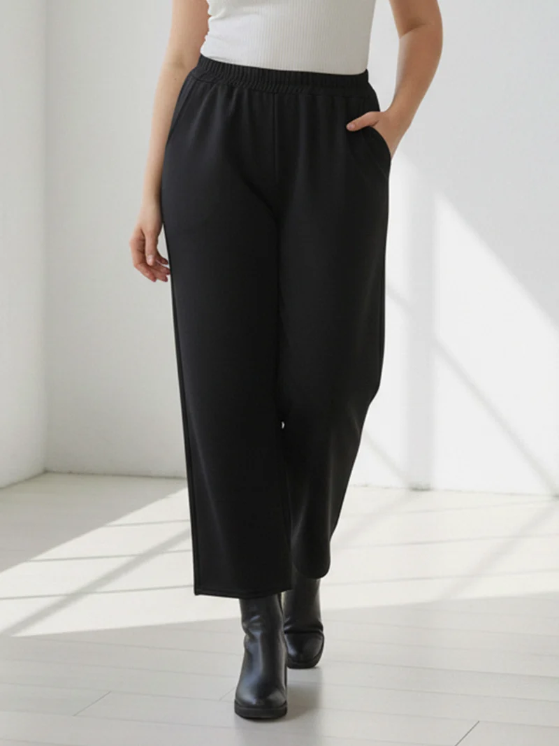 Pantaloni donna con elastico in vita taglie forti - nero