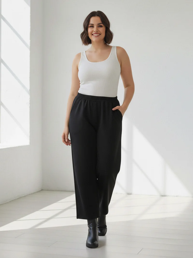 Pantaloni donna con elastico in vita taglie forti - nero