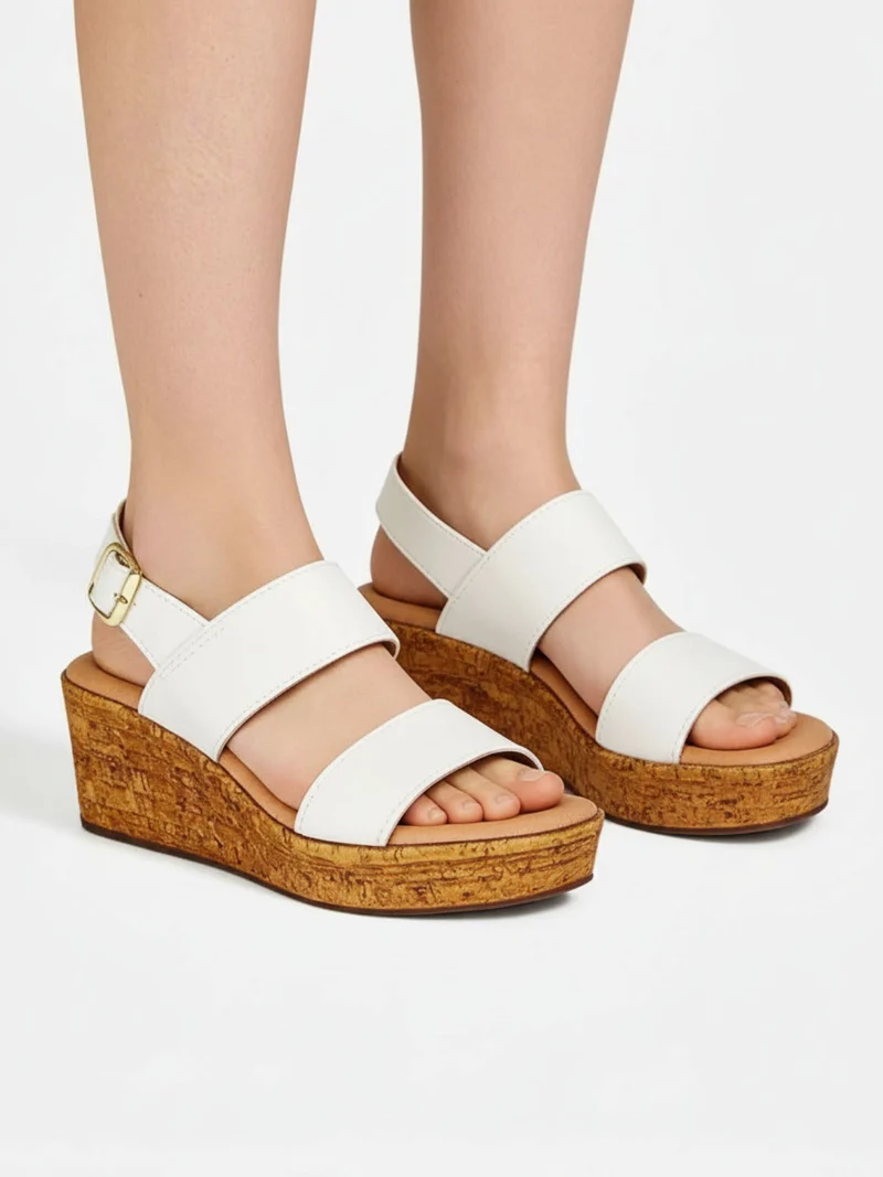 Sandali donna con zeppa e plateau - bianco
