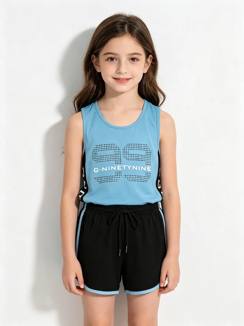 Completo smanicato sportivo da bambina - azzurro