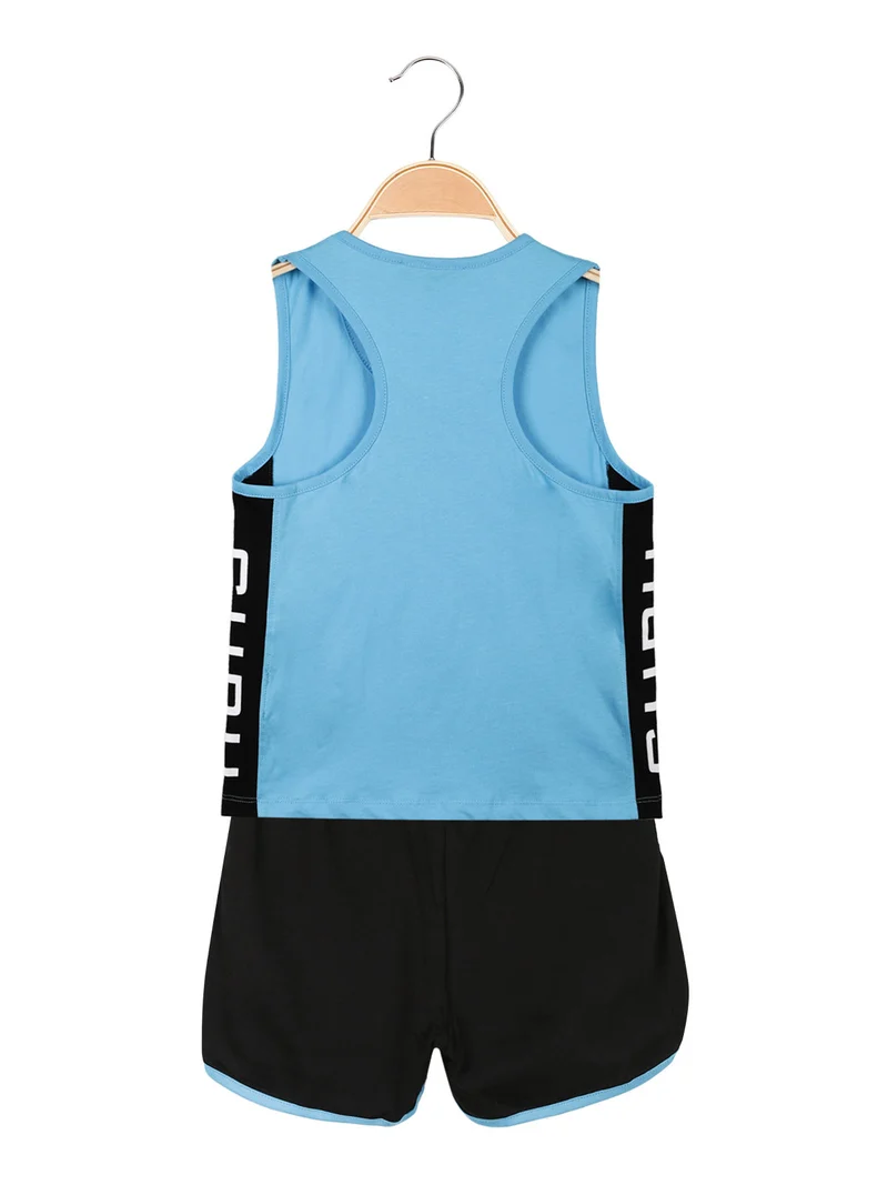 Completo smanicato sportivo da bambina - azzurro