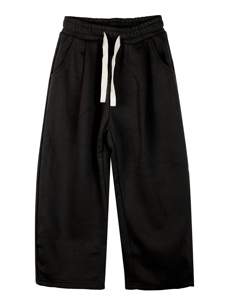 Pantaloni tuta da ragazzo in felpa con coulisse e interno felpato - nero