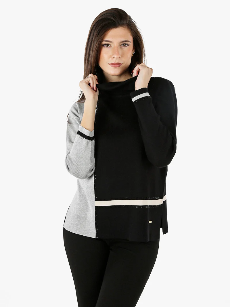Maglia dolcevita da donna con strass - nero