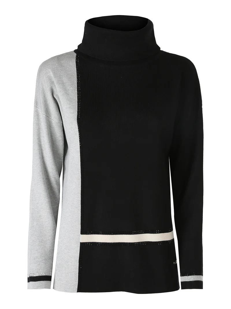 Maglia dolcevita da donna con strass - nero