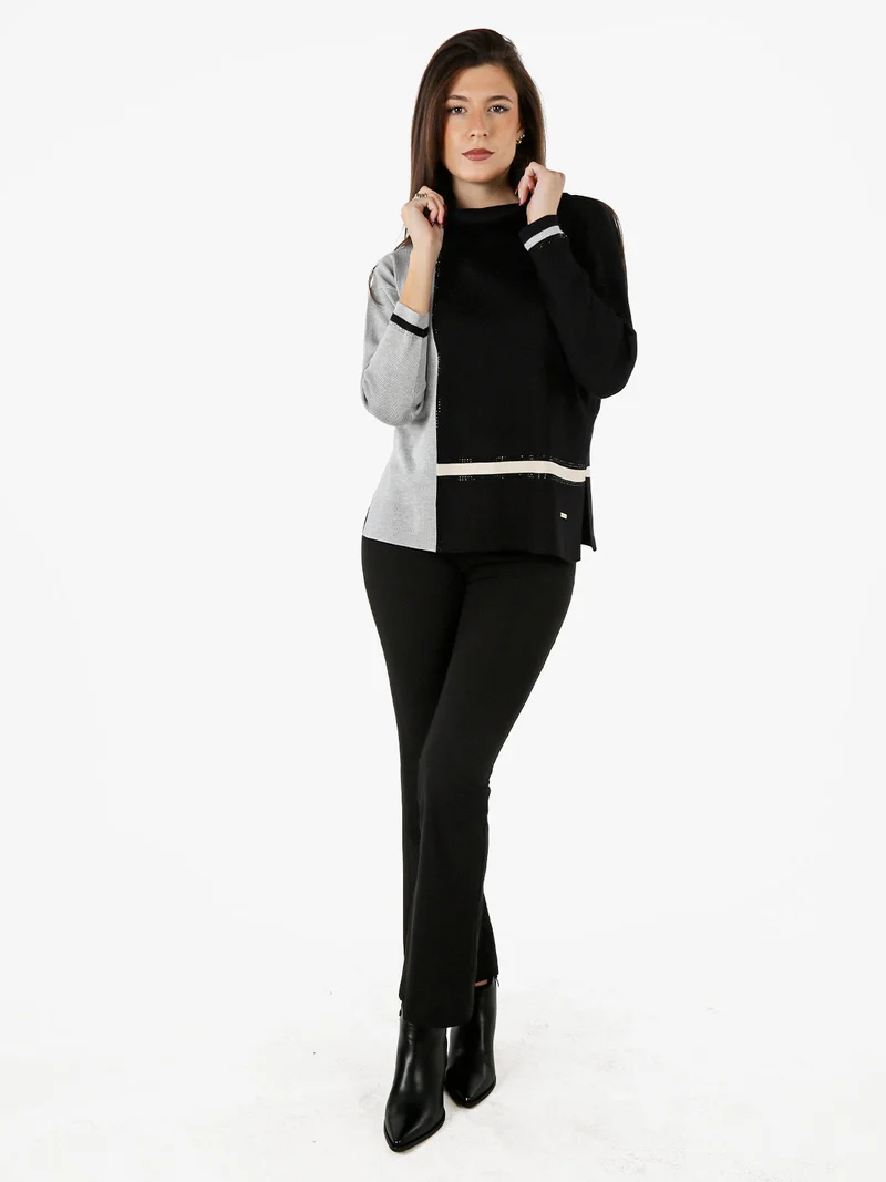 Maglia dolcevita da donna con strass - nero