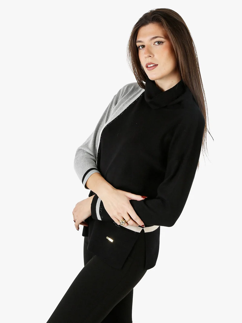 Maglia dolcevita da donna con strass - nero